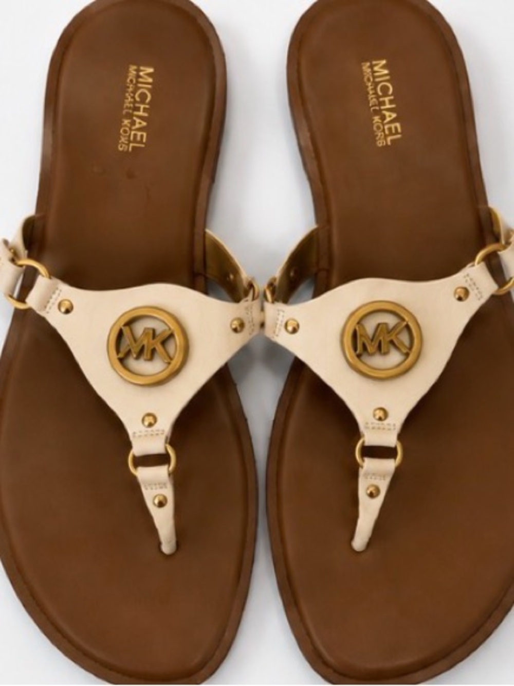 Michael Kors Fulton Thong Sandals Women’s Size 10 Cream Brown Gold MK